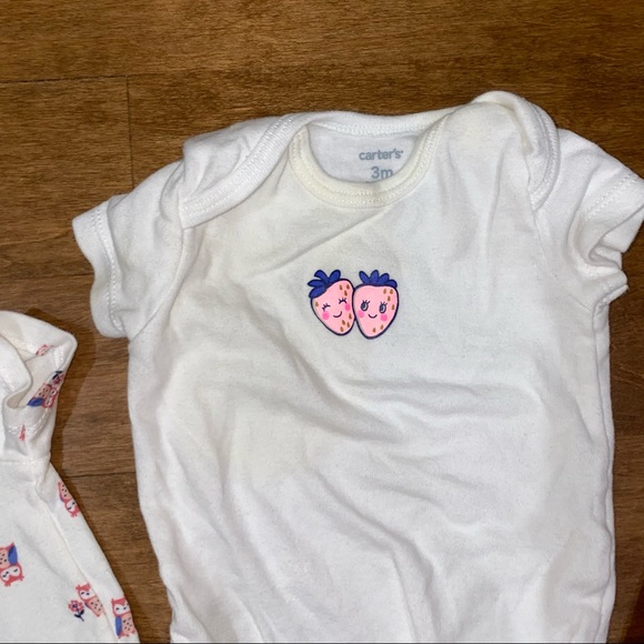 Short sleeve onesie without legs, strawberries pink owls 3m - Picture 4 of 7